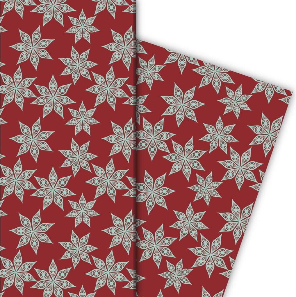 Edles grafisches Sternen Geschenkpapier nicht nur zu Weihnachten, rot - G8127, 32 x 48cm