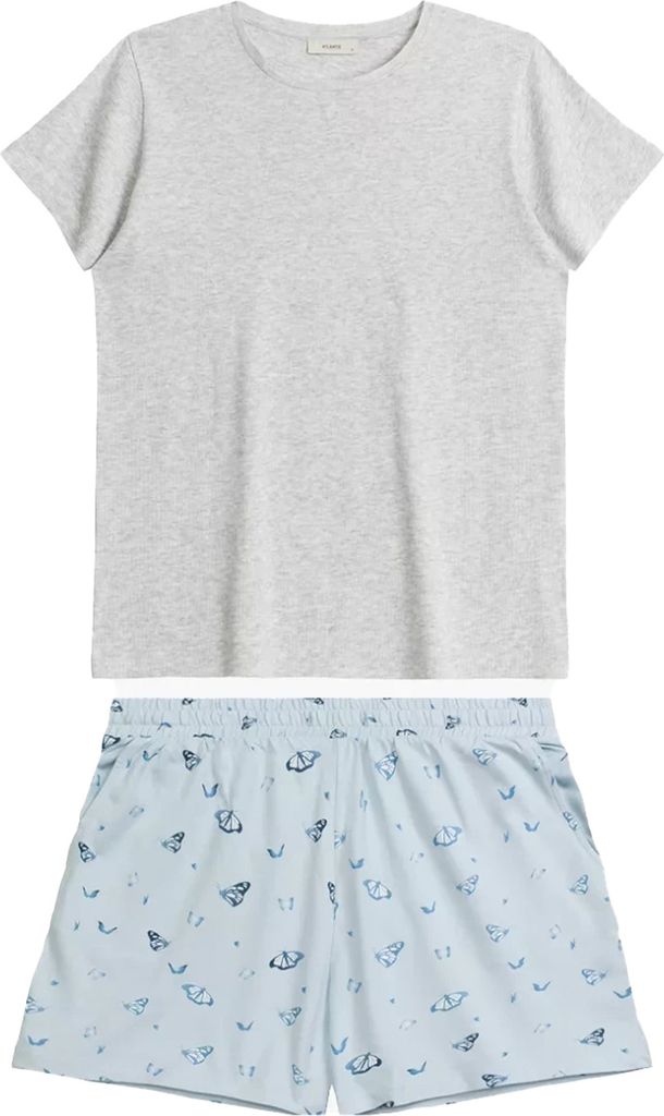 Atlantic Damen Pyjama Baumwolle + Viskose | Ripp-Shirt + Shorts mit Schmetterlings-Print | Kurzarm | Homewear | NLP-490