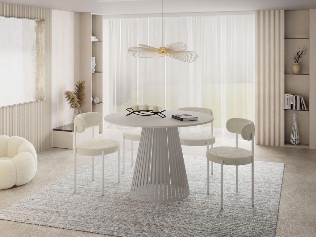 Esstisch Rund Ausziehbar mit Lamellen im Loft-Stil – 120 bis 200 cm – Industrieller Tisch mit Kaschmir Metallbeinen, Platzsparend für Wohnzimm...