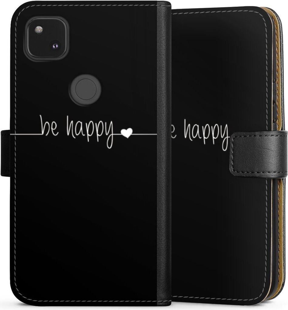 DeinDesign Klapphülle für Google Pixel 4a Handytasche Lederhülle Tasche Glück Sprüche Statement