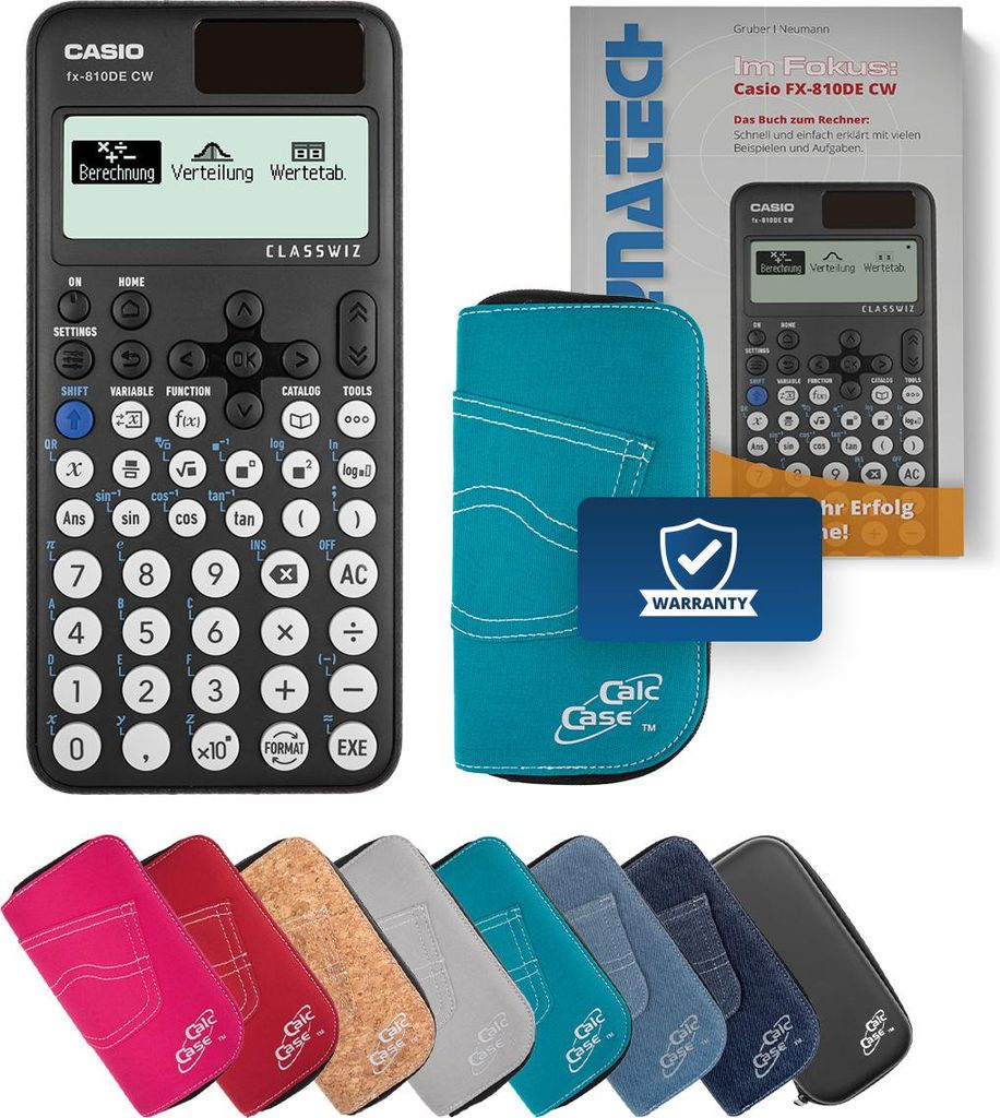 Casio FX-810 DE CW Taschenrechner mit Schutztasche türkis und Fachbuch