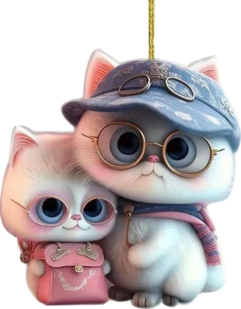 2D-Katzen-Anhänger aus Acryl für den Auto-Rückspiegel, Cartoon-Katze, Weihnachtsbaumschmuck zum Aufhängen, Auto-Innenausstattung für Fenster u...