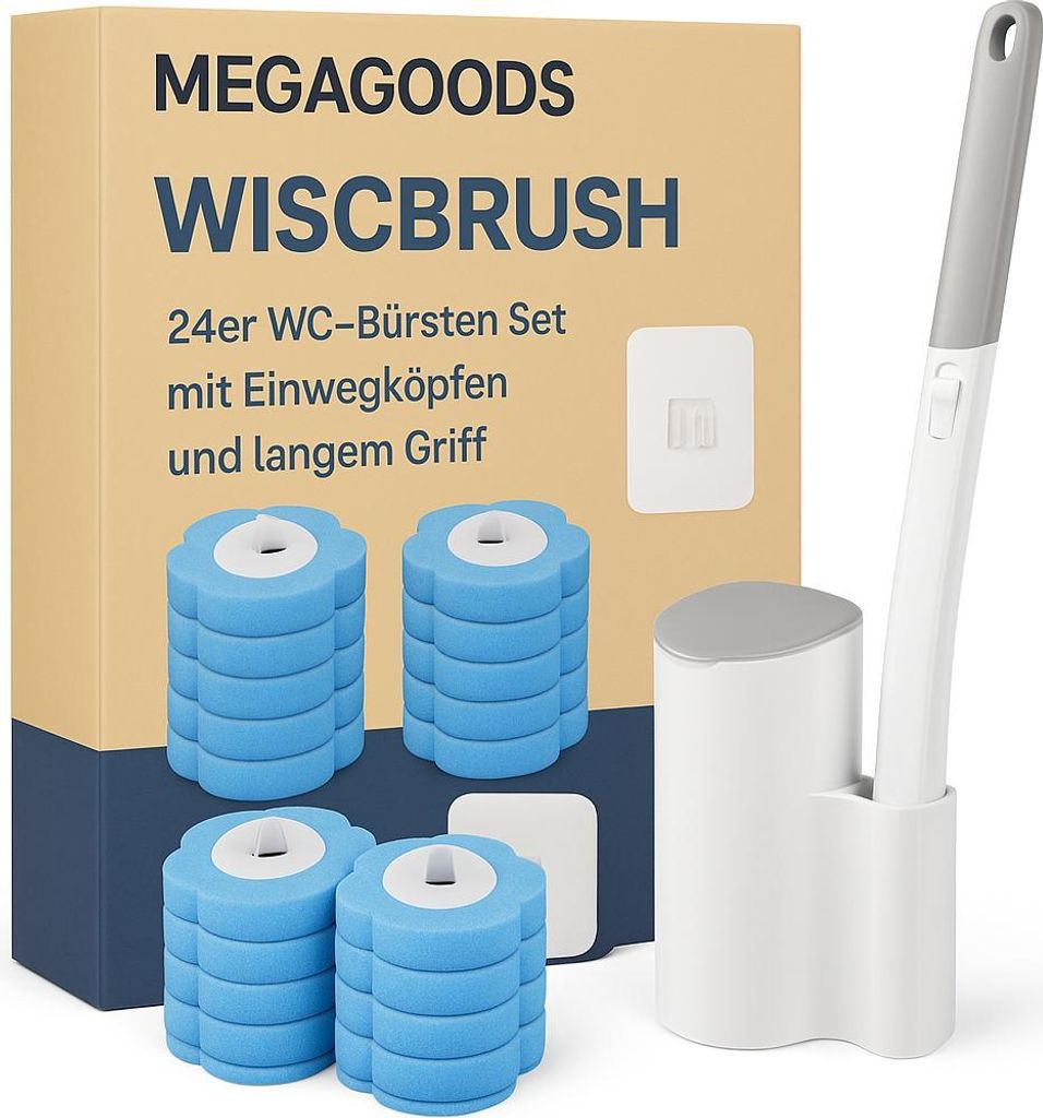 24er WC-Bürsten Set mit Einwegköpfen und langem Griff DE.