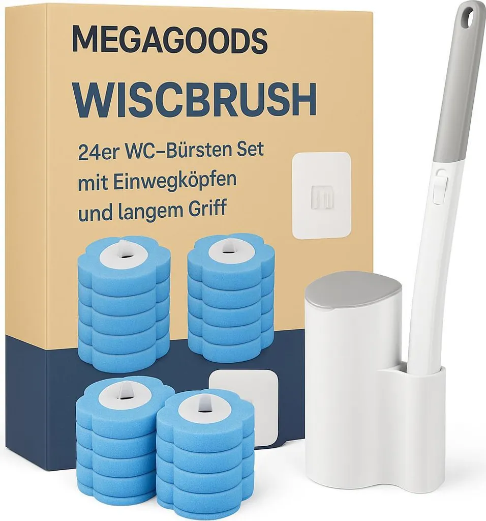 Set de 24 brosses WC avec têtes jetables et long manche ergonomique