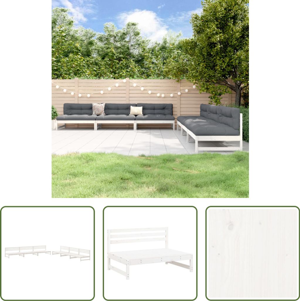 The Living Store 6-tlg. Garten-Lounge-Set Weiß Massivholz Kiefer