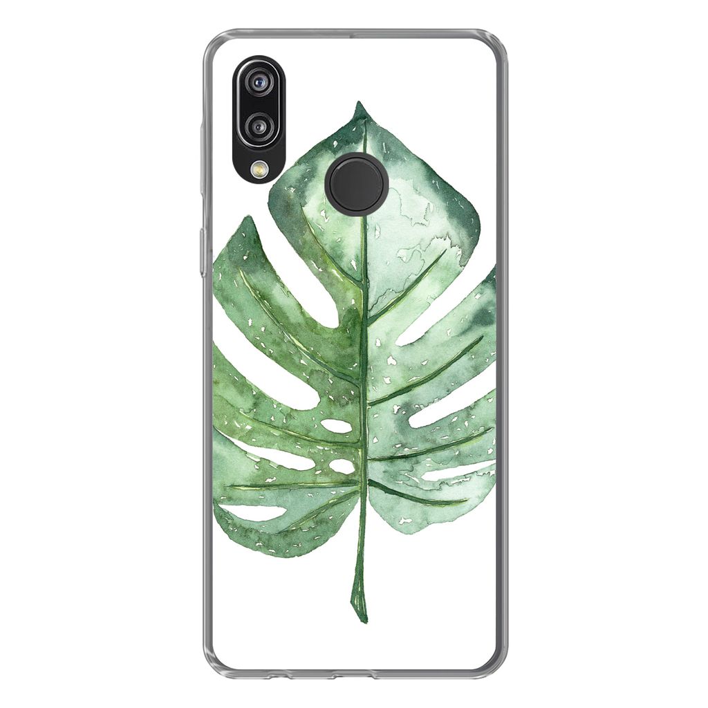 MuchoWow Handyhülle Schutzhülle Hülle für Huawei P20 Lite (2020) Aquarell - Monstera - Blatt Silikon Softcase Handy Hülle - Kartenhalter