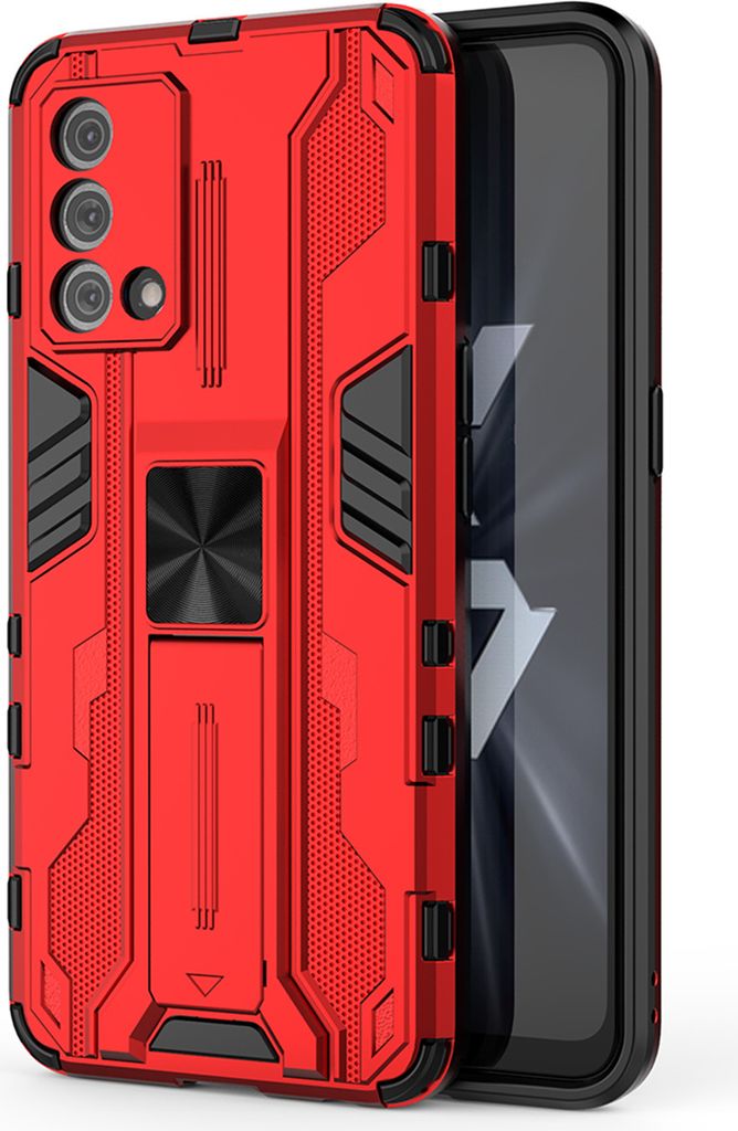 OPPO K9 Hülle, Dual Layer PC TPU Bumper Stoßfest Ständer Schutzhülle für OPPO K9 Rot