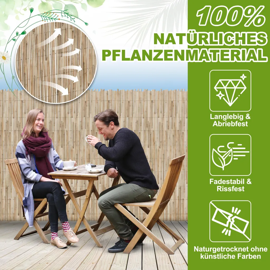 Brise-Vue Roseau Facile à Installer - Solution Intimité Jardin 3m - 3