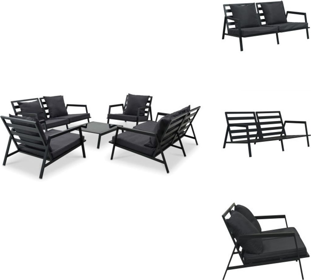 vidaXL 5-tlg. Garten-Lounge-Set mit Auflagen Aluminium Dunkelgrau - Gartenmöbel-Sets