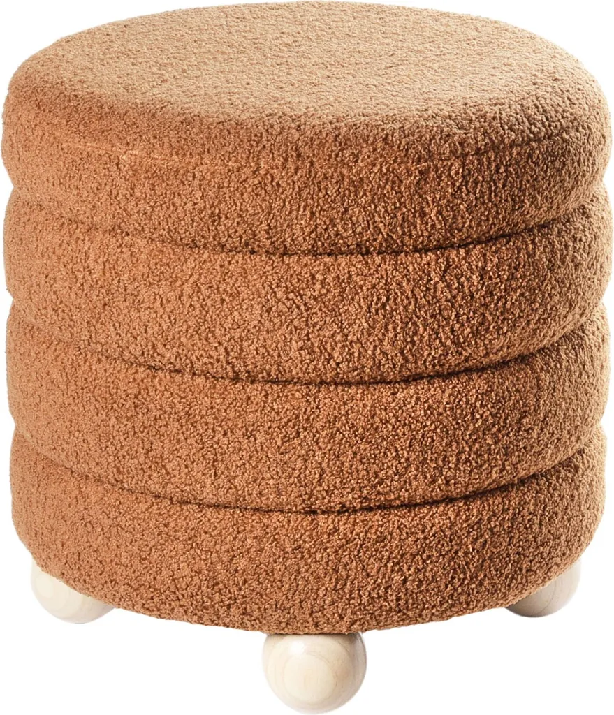Petit Tabouret Gain de Place Bouclette Brun Doré pour Salon Moderne