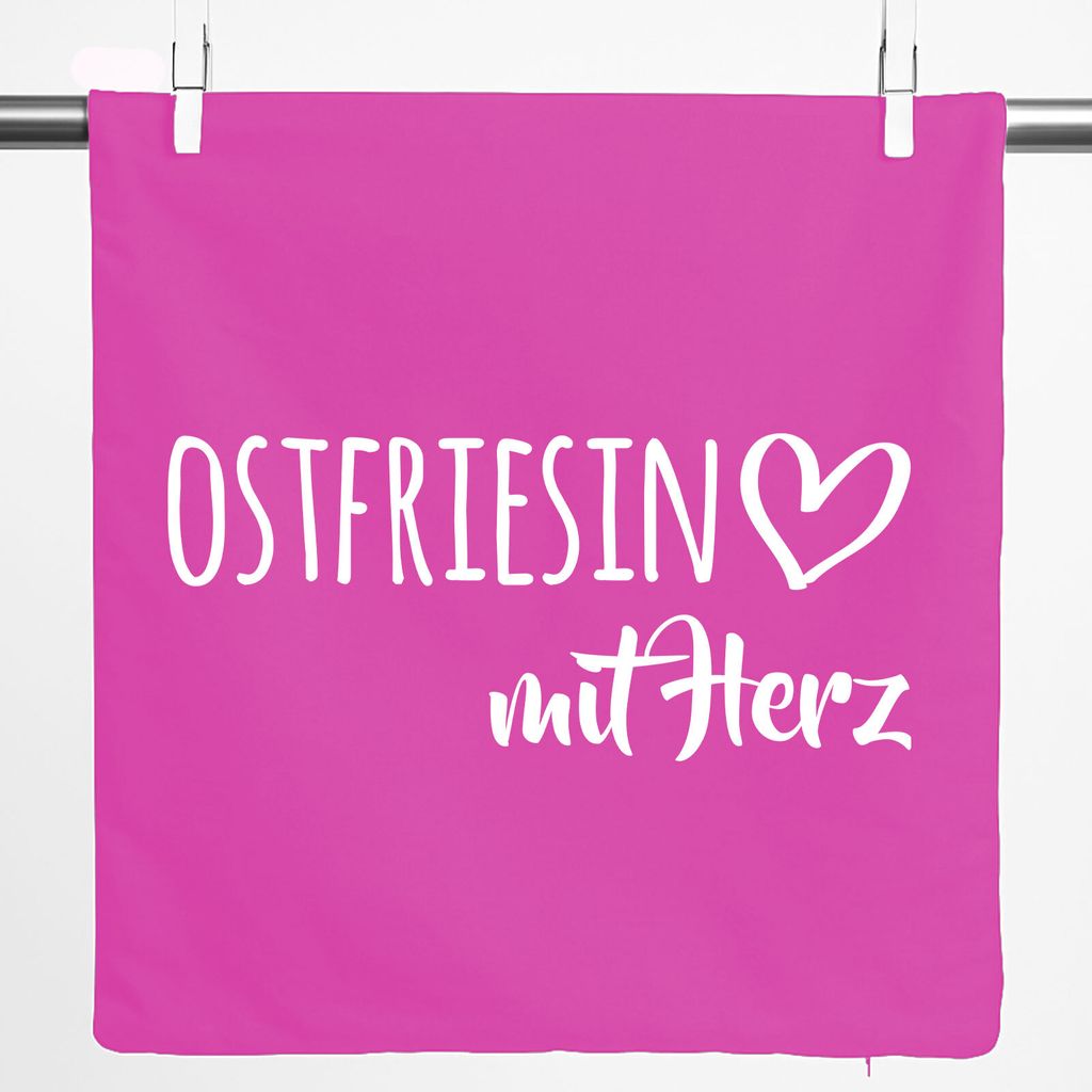 Huuraa Kissenbezug Ostfriesin mit Herz 40x40cm Fuchsia Baumwolle Dekokissenbezug Geschenkidee