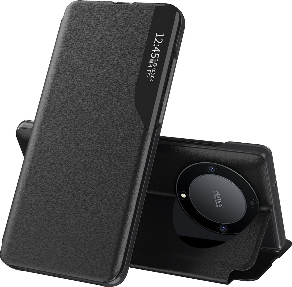 Dünn Flip Stand Cover Kunstleder Schutzhülle für Honor X9B Schwarz