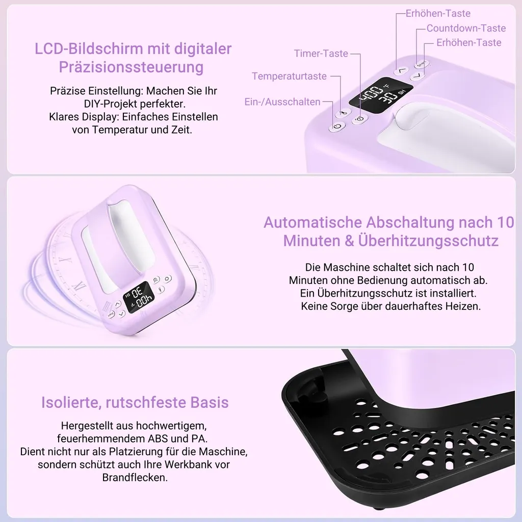 Presse à transfert portable Bluetooth 21x16 cm avec écran LCD numérique