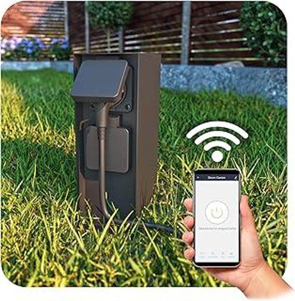 SSC-LUXon ZAVO Outdoor Steckdosensäule WLAN schwarz mit 2 Steckdosen - Smarte Außensteckdose IP44 kompatibel mit Amazon Alexa