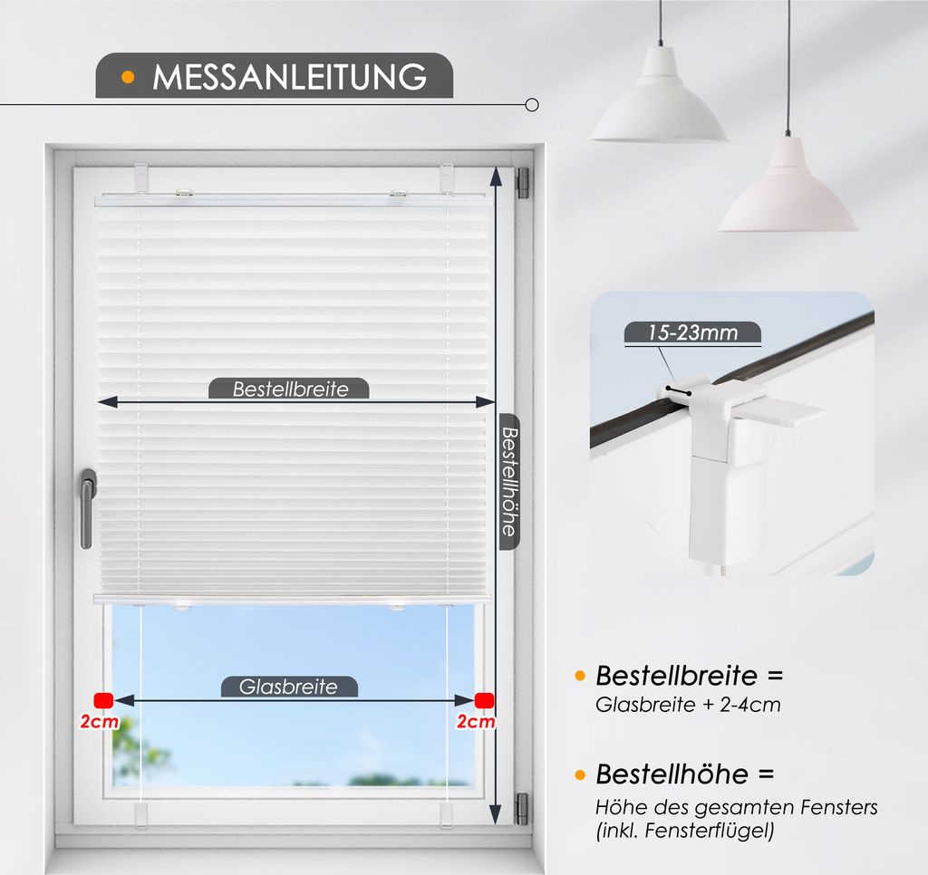 Grandekor Plissee klemmfix ohne Bohren Weiß 85x200cm 100% Produktbild 5