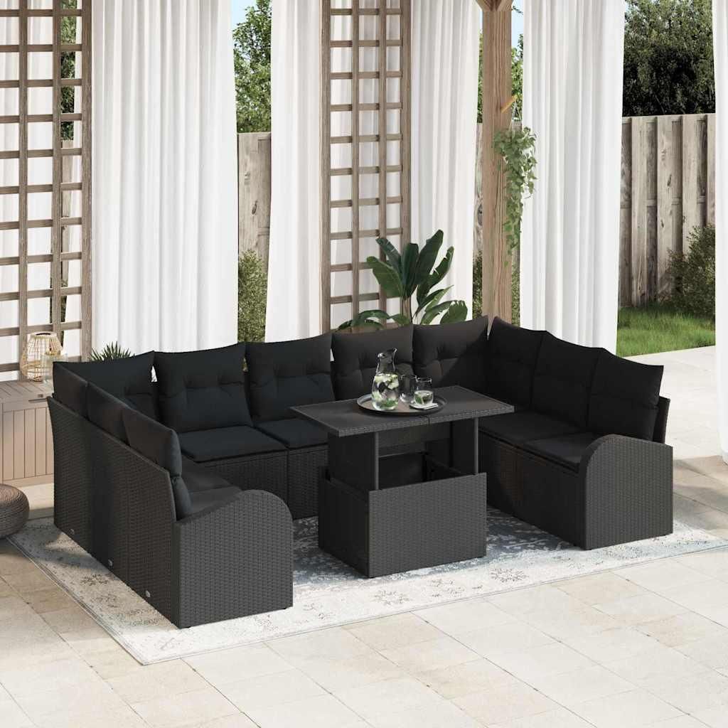 Maison Exclusive - Gartensofa-set mit Kissen 10 pcs Schwarz Poly Rattan
