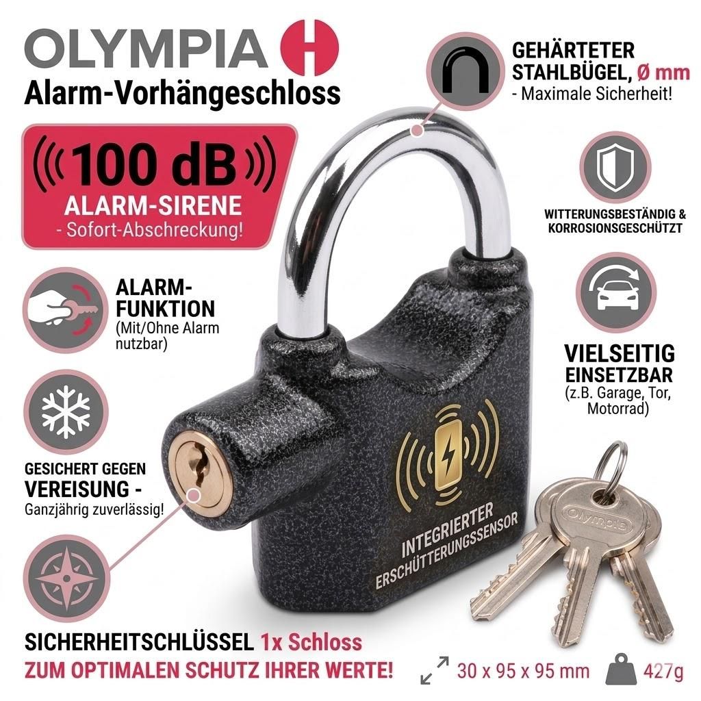 OLYMPIA S 100 Vorhängeschloss mit Alarmfunktion mit Produktbild 
