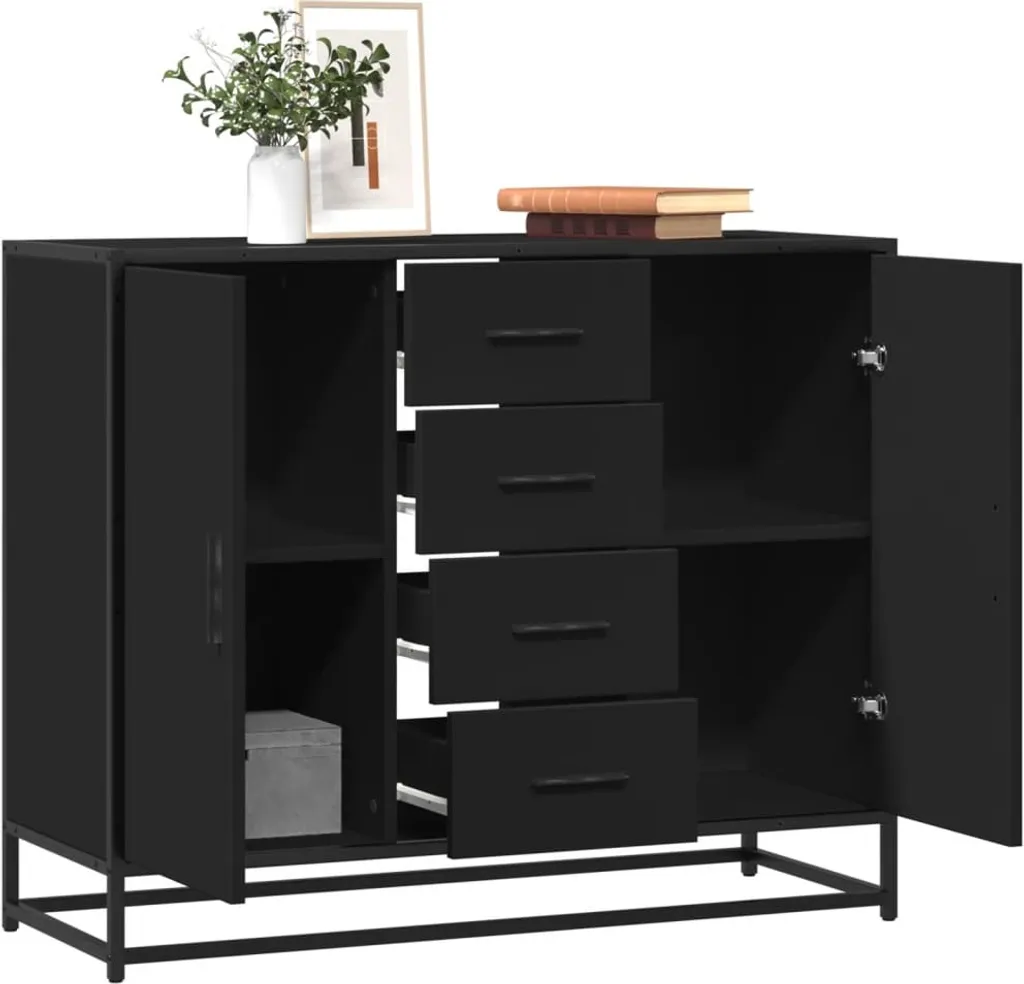 vidaXL Credenza Nera 92cm Legno Multistrato e Metallo Solida