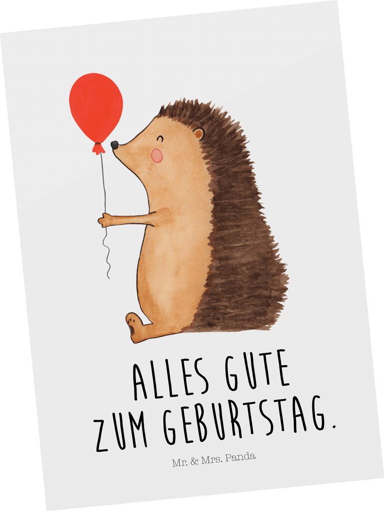 Mr. & Mrs. Panda Fotokarte Igel Luftballon - Weiß - Geschenk, Postkarte, Geburtstag, Happy Birthday, Ansichtskarte, Ballon, Geburtstagskind, Herzl...