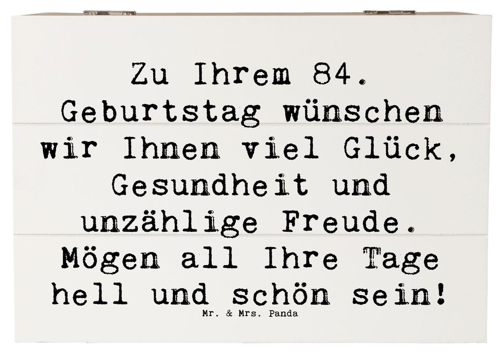 Mr. & Mrs. Panda Geschenkbox Spruch 84. Geburtstag Glückwünsche 22 x 15 cm - Weiß - Geschenk, Geburtstagsfeier, Geburtstagsgeschenk, Box, Holzki...