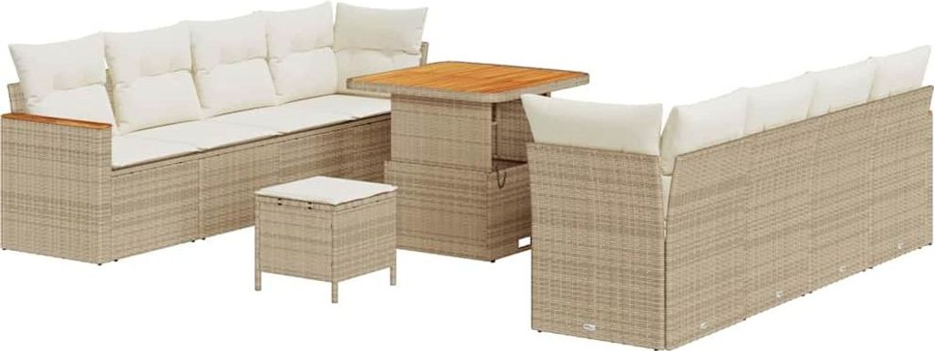 vidaXL Gartensofa-set mit Kissen 12 pcs Beige Poly-Rattan