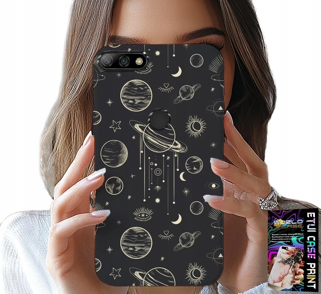 Custodia Per Huawei Y7 2018 - Cosmo Pianeti Stelle Luna + Vetro