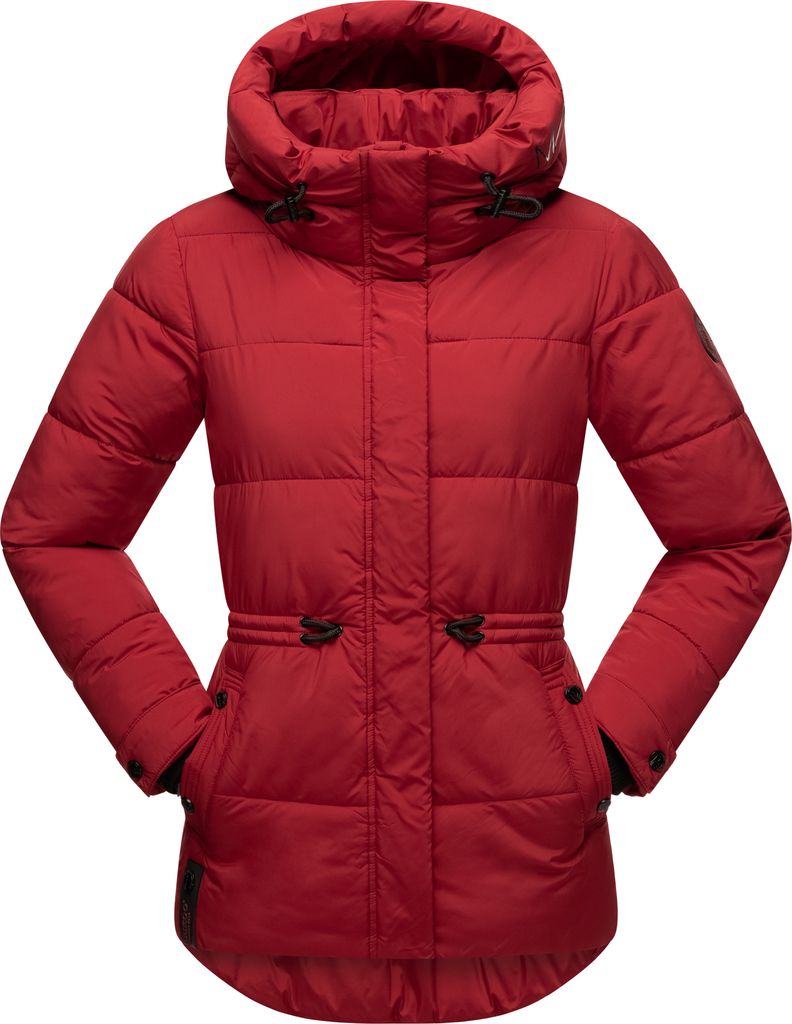 Marikoo Akumaa Warme Damen Winter Steppjacke mit Kapuze Übergangsjacke Winterjacke Dark Red Gr. 42 - XL