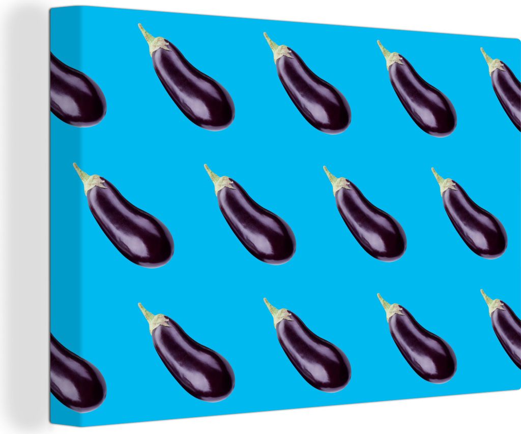 OneMillionCanvasses - Leinwandbilder - 150x100 cm, Gemüse - Aubergine - Muster - Blau, Wandbilder Kunstdruck Wanddekoration