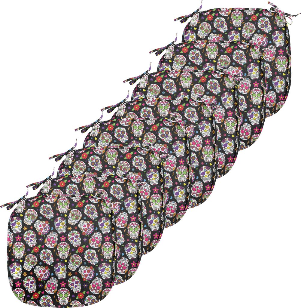 ABAKUHAUS Zuckerschädel Polster für Esszimmerstühle, Zuckerschädel Blumen, Dekoratives wasserfestes Kissen mit Riemen für Küchensitze, 40 cm ...
