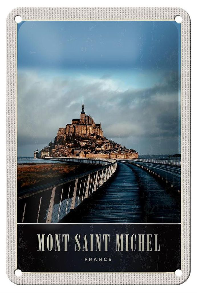Blechschild Reise 12x18cm Mont Saint Michel Frankreich Burg Schild