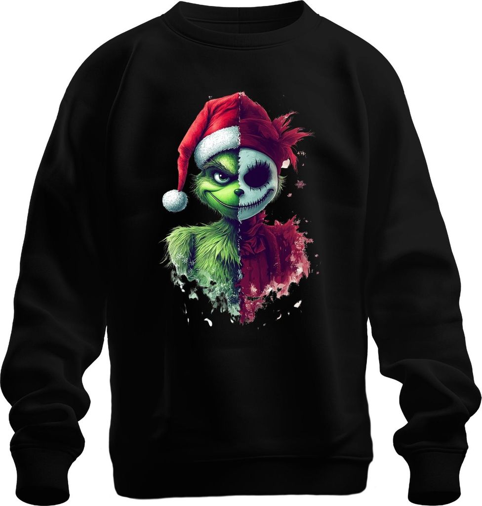 Grinch Jack Skellington Mashup Santa Hut Weihnachten Horror Geschenk Uni Sweatshirt Pullover, Schwarz, 3XL