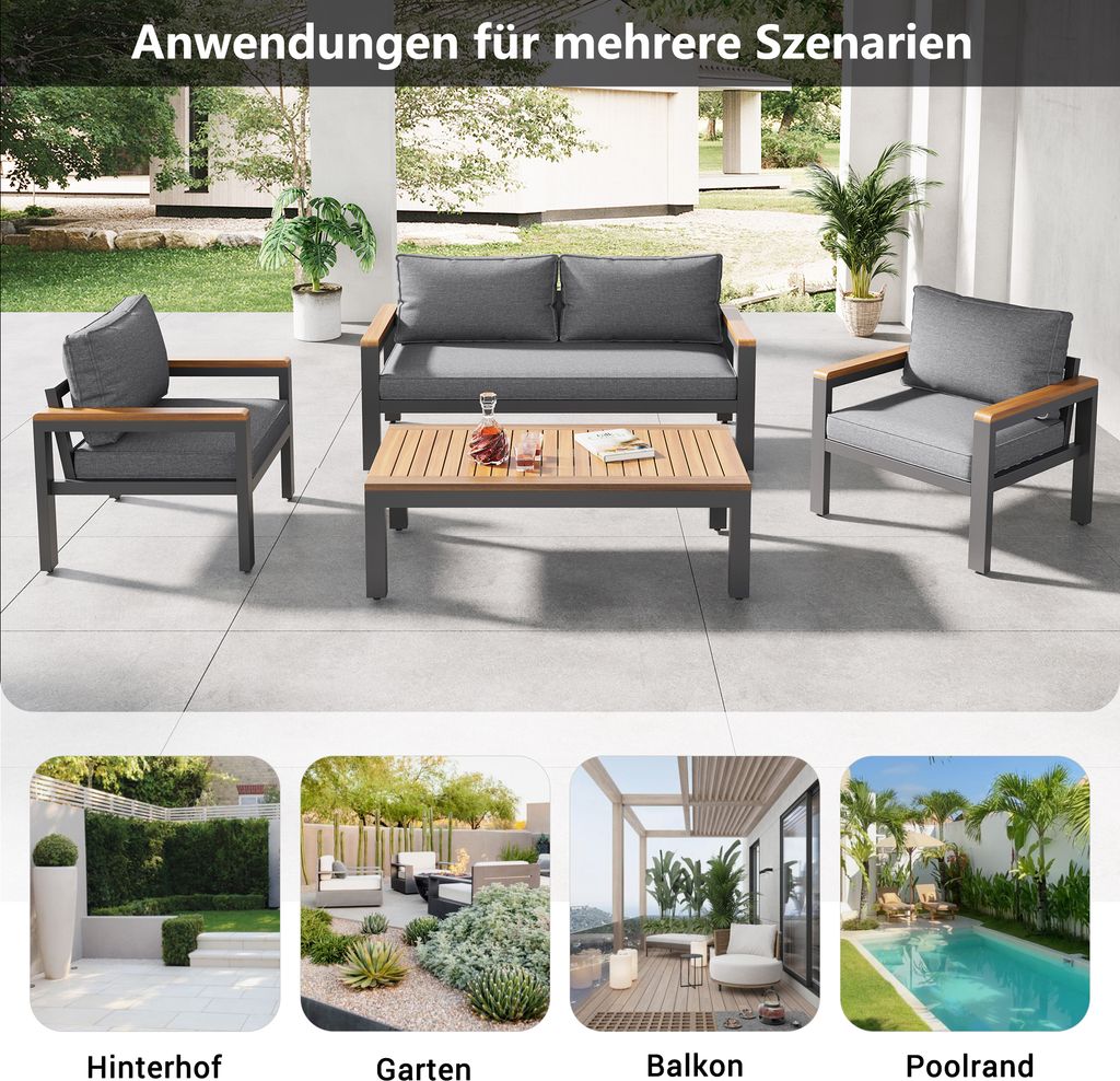 Merax Gartenlounge Set 4-tlg. Balkonmöbel Set mit Kissen Produktbild 3