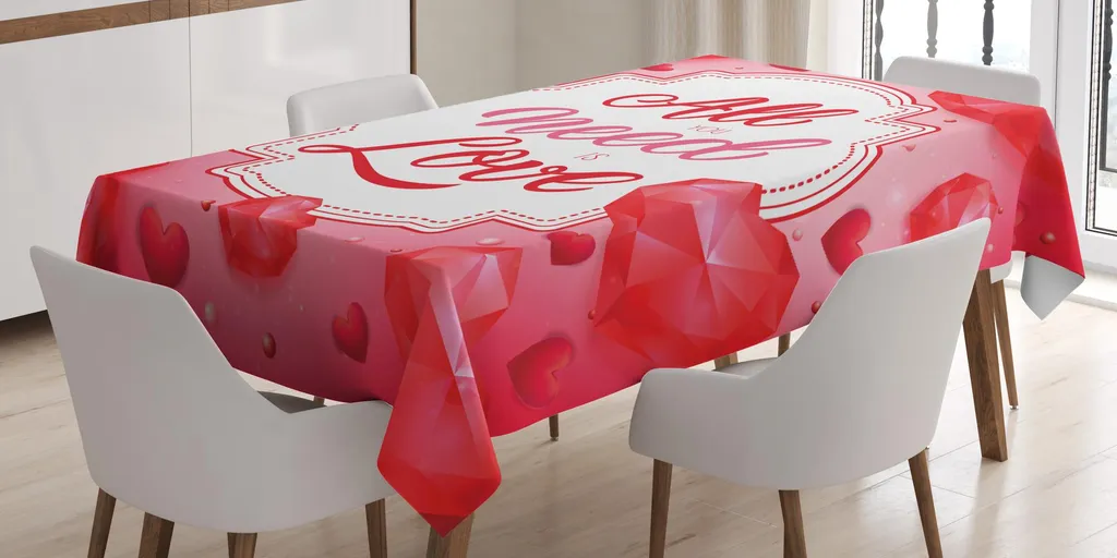 ABAKUHAUS Tutto ciò di cui hai bisogno è amore Tovaglia, messaggio romantico incorniciato da cuori, 140 x 170 cm, rosa pallido e corallo scuro