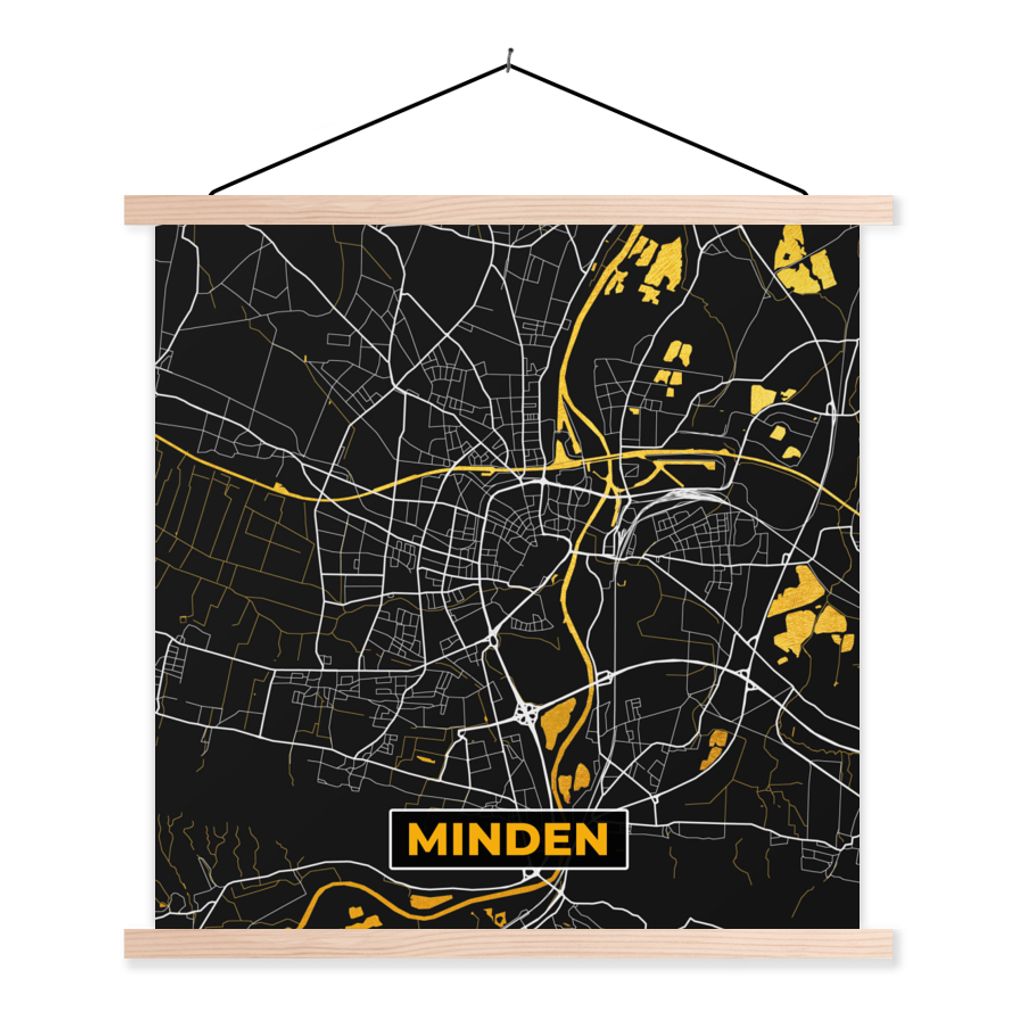 MuchoWow Textilposter Gold - Deutschland - Karte - Minden 60x60 cm mit holzfarbenen Rahmen - Wanddekoration