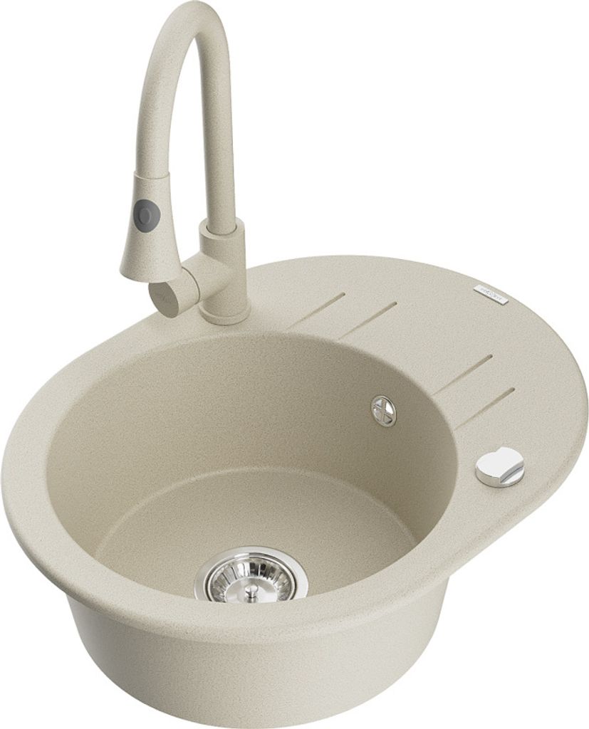 Mexen Kevin 1 Becken-Granitspüle mit Abtropffläche und Mischbatterie Elia, Beige - 6517-69-670101-69