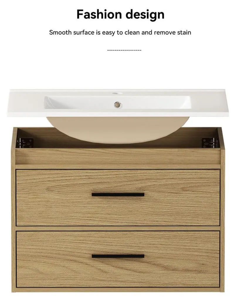 Meuble sous-vasque 75 cm chêne clair, solution de rangement à 2 tiroirs - 10