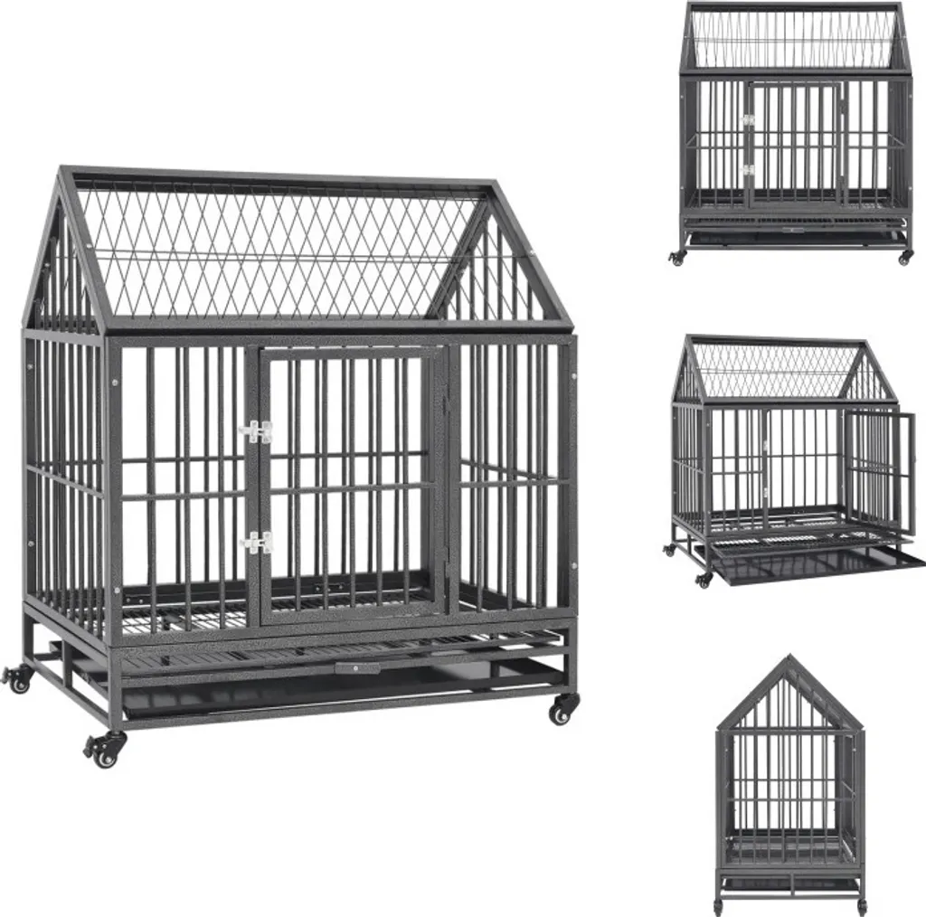 Cage métal chien sur roulettes avec toit 92x62x106cm - Idéal extérieur