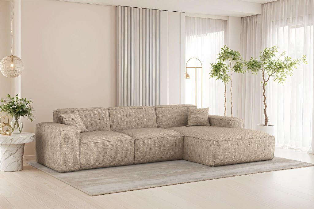 Ecksofa Designersofa CELES PREMIUM in Stoff Artico Beige Ottomane Rechts