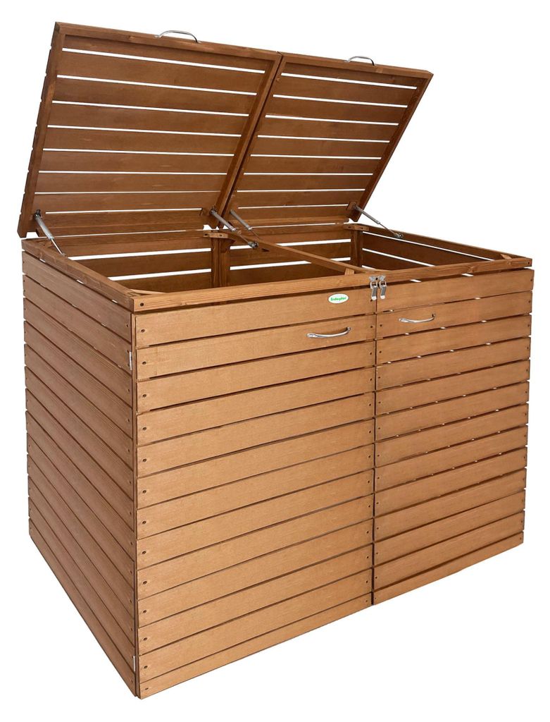 Endorphin Stabile Comfort Mülltonnengarage / Mülltonnenbox Braun natur für 2x 240 L nachhaltig aus Holz