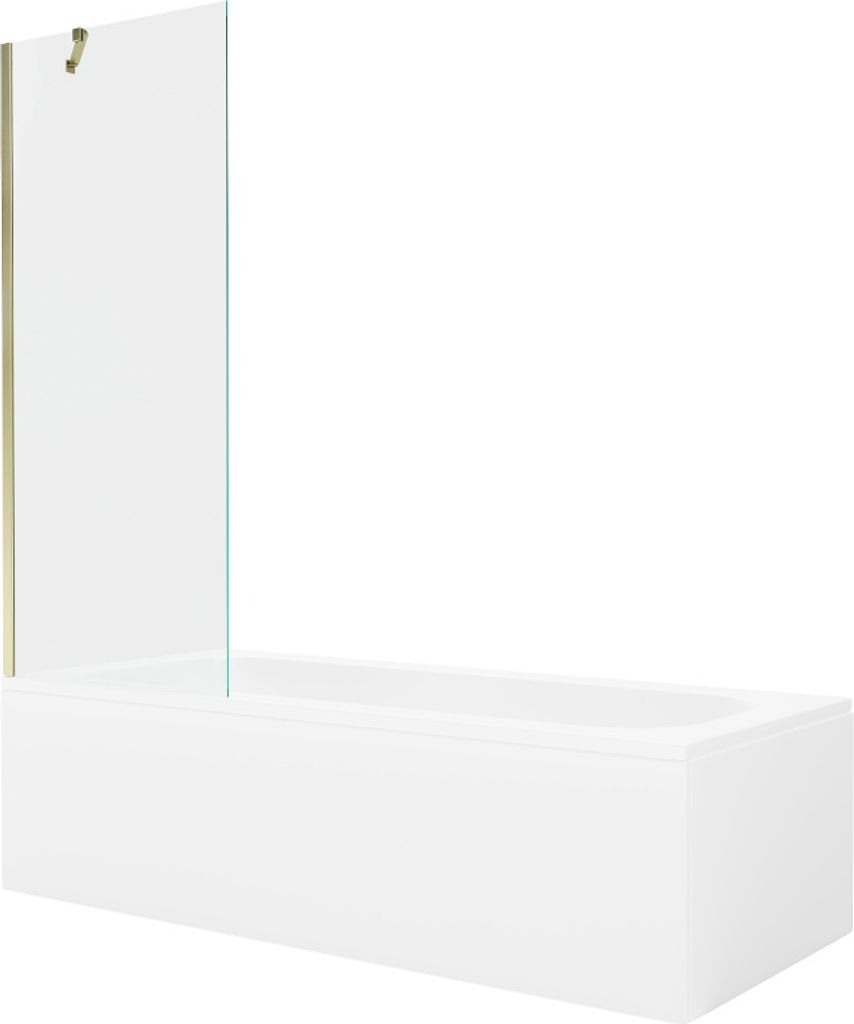 Mexen Vega rechteckige Badewanne 170 x 70 cm mit Verkleidung und 1-flügliger Duschabtrennung 70 cm, transparent, gold - 55011707