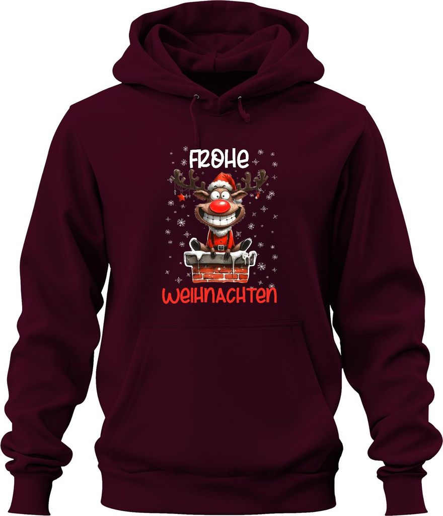 Frohe Weihnachten lustiger Elch Reh Rentier - Weihnachten Xmas Christmas Uni Hoodie Kapuzenpullover, Burgundy, M