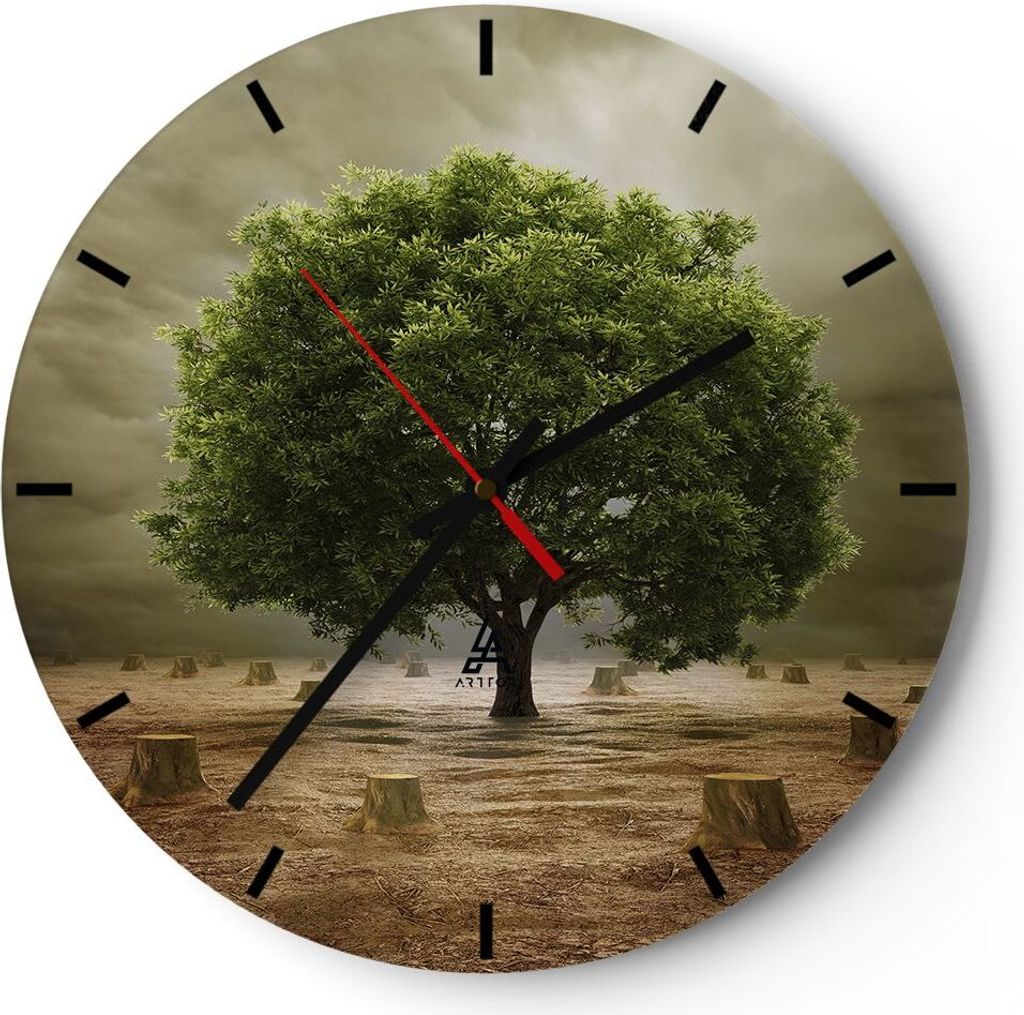 Wanduhr - Rund - Glasuhr - Baum Feld Umwelt - 40x40cm - Schleichendes Uhrwerk - Lautlos - zum Aufhängen bereit - Dekoration Modern - Wanddekoratio...