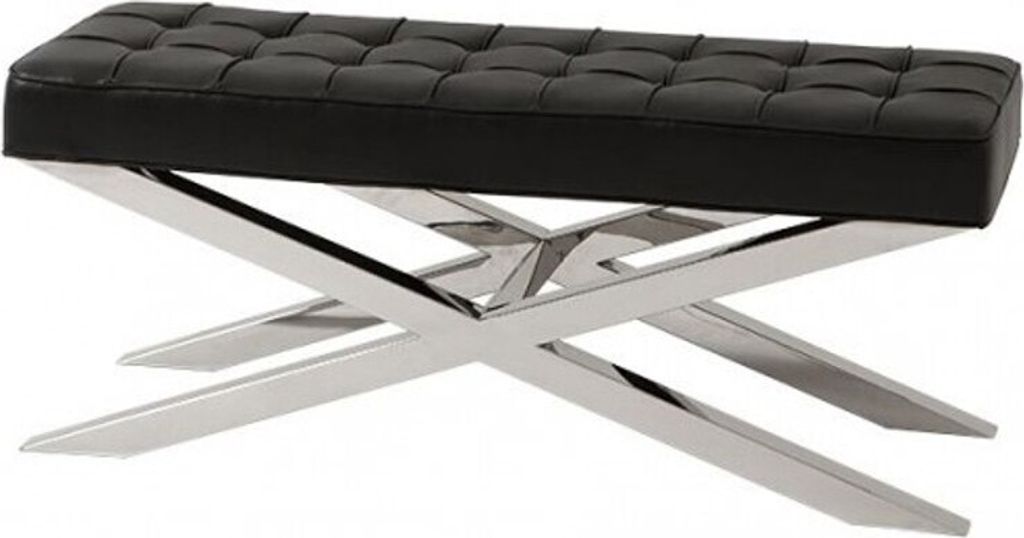 Casa Padrino Luxus Sitzbank mit schwarzer Leder Optik 120 x 42,5 x H. 53,5 cm - Luxus Sitzbank