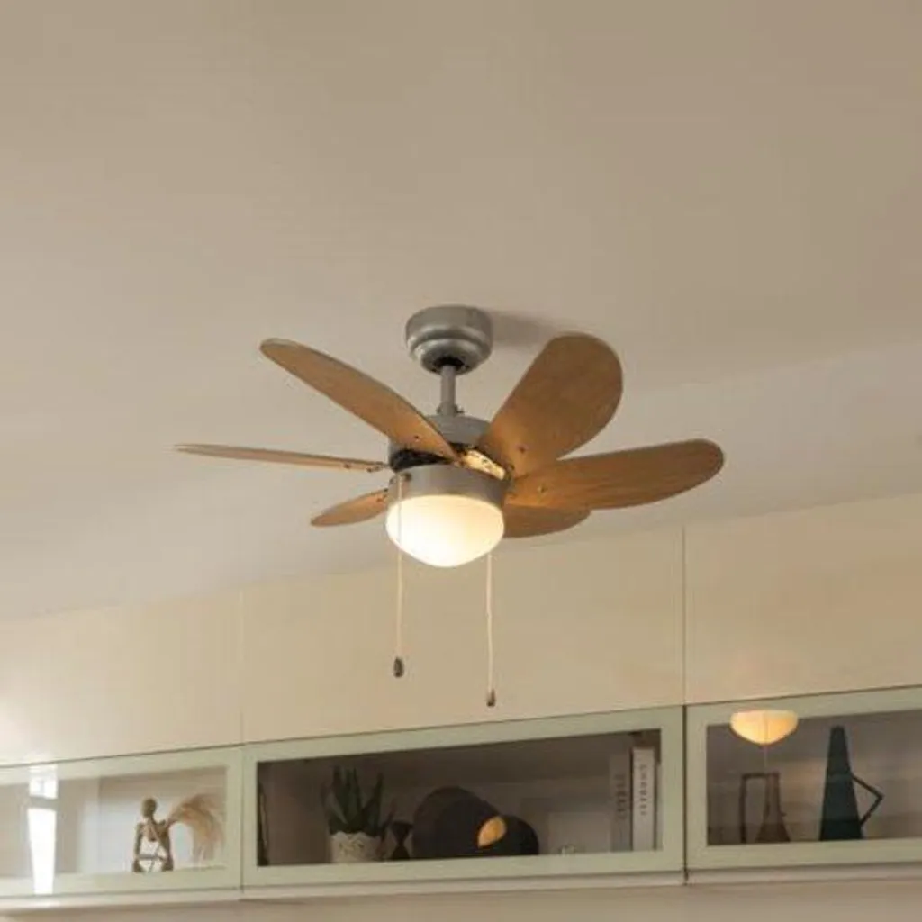Ventilateur de plafond gris télécommandé avec lumière LED pour chambre