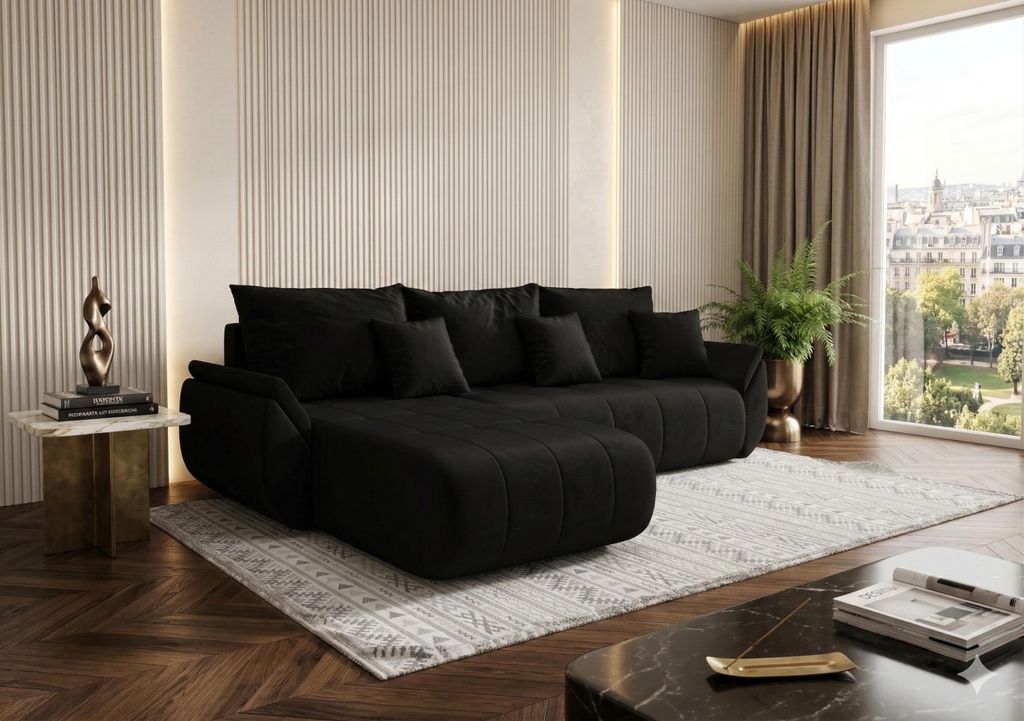 Ecksofa mit Schlaffunktion SYDNEY Schwarz Links