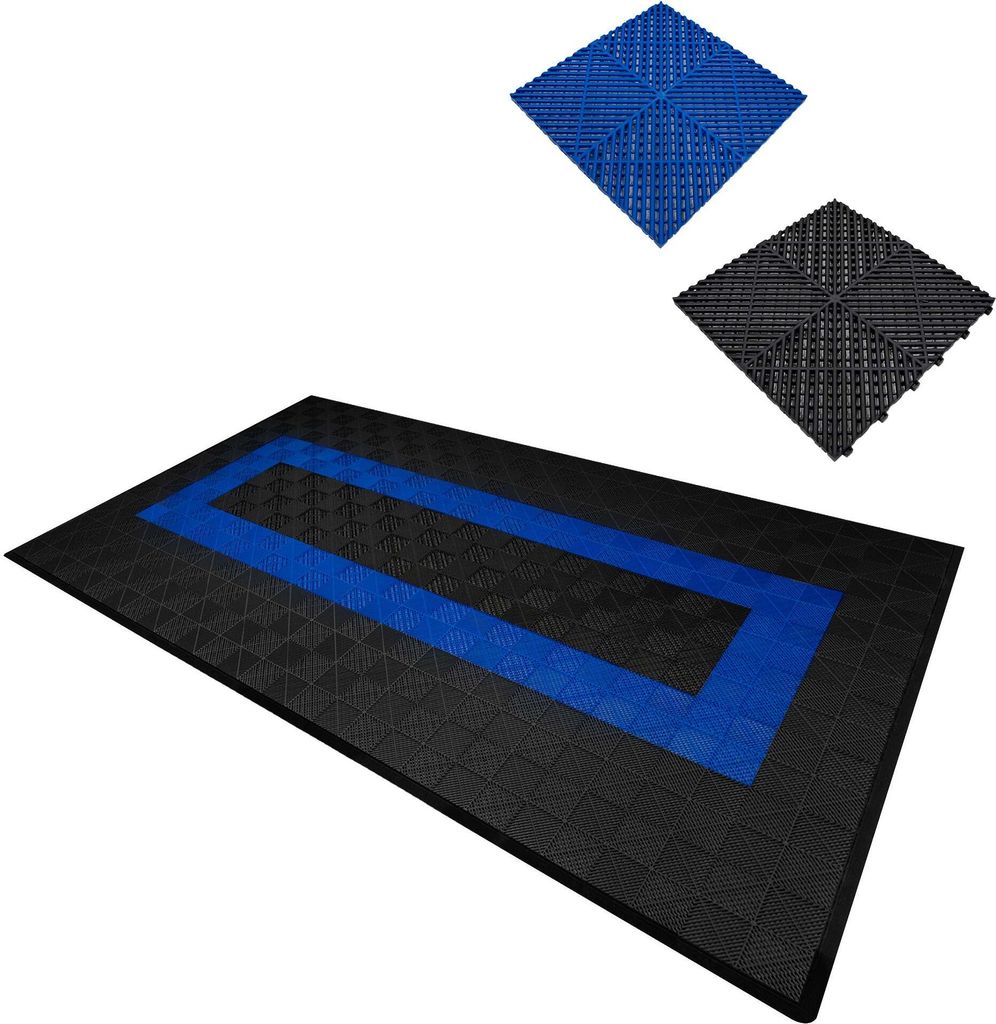 Belüftete ineinandergreifende Bodenfliesen mit Kanten, 90 Schwarz und 30 Blau