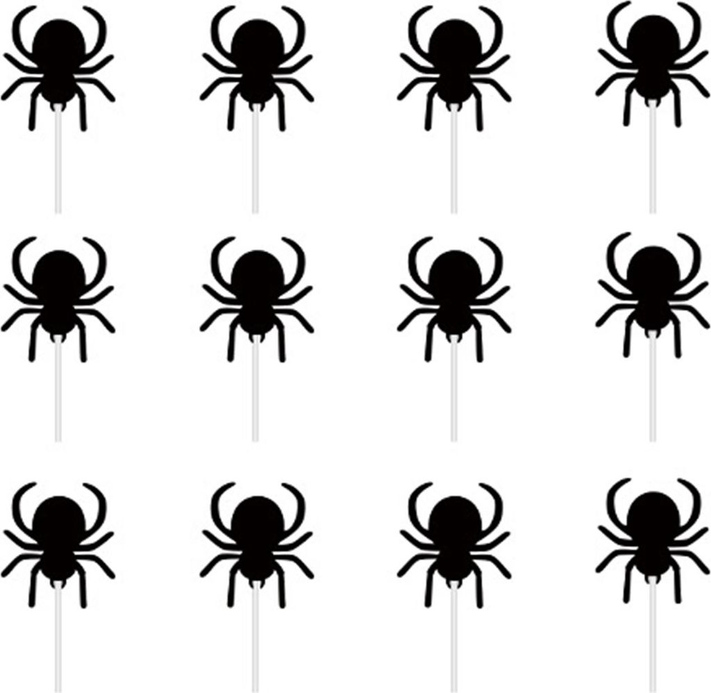 12 Stück Halloween-Cupcake-Topper, schwarze Spinne, Totenkopf, Fledermaus, weißer Geist, Kuchenspieße für Halloween-Thema, Geburtstagsparty-Zub...