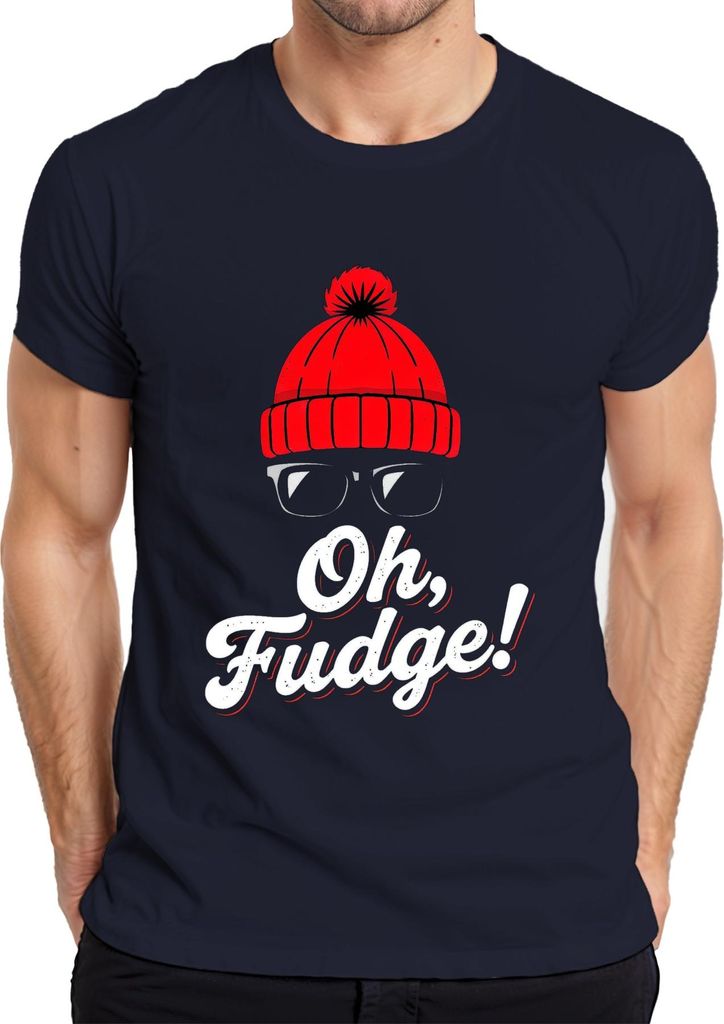 Oh Fudge! Weihnachten Lustig Spruch Mütze Brille Winter Hipster Herren T-Shirt, Navy, M