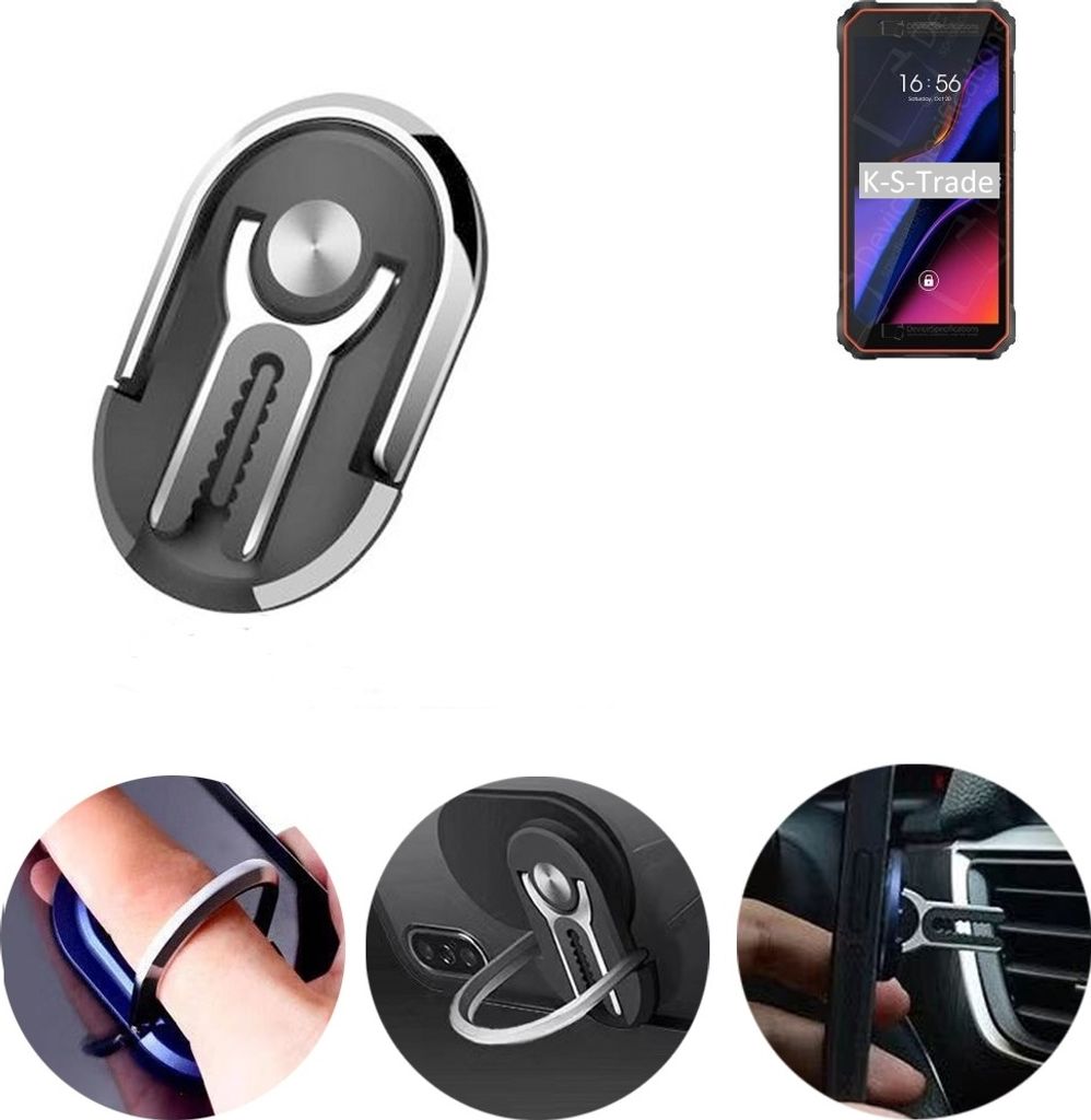K-S-Trade 3in1 Smartphone-Ring Handy-Ring kompatibel mit Blackview Oscal S60 Fingerhalterung Handyring Tischständer Lüftungsgitter-Halterung Tisch