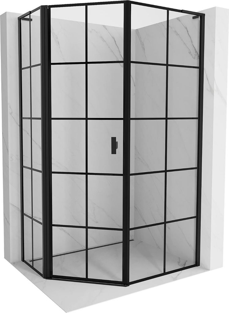 Mexen Mist L asymmetrische fünfeckige Duschkabine links 80 x 90 cm, schwarzes Gitter, schwarz - 8A8L-080-090-70-77-L